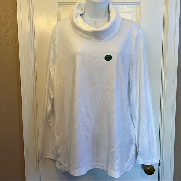 WHITE L.L.Bean Women's Pima Cotton Tee, Long-Sleeve Cowlneck - Picture 3 of 8
